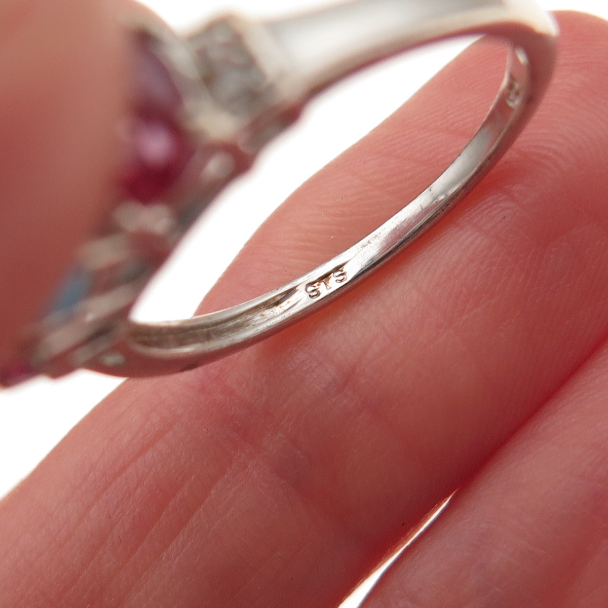 Chuck Clemency 925 Sterling Silver Real Turquoise Pink & White Topaz Ring Size 8