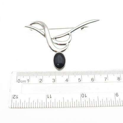 925 Sterling Silver Vintage Mexico Real Black Onyx Modernist Pin Brooch