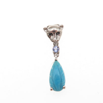 D'Joy 925 Sterling Silver Real Turquoise Tanzanite Spinel Panther Slide Pendant