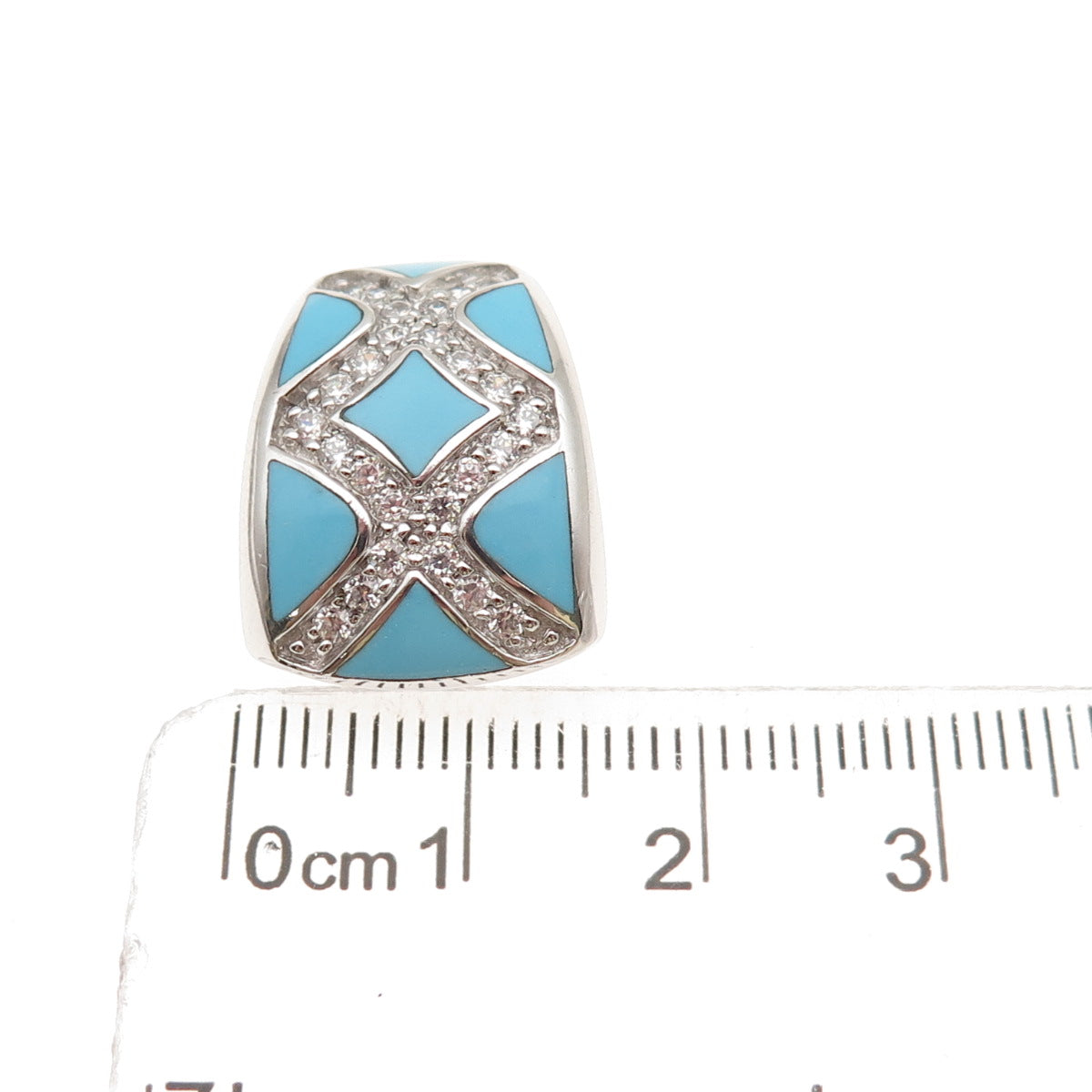 Eric Grossbardt Sterling Silver Real Turquoise & C Z Mini Slide Charm Pendant
