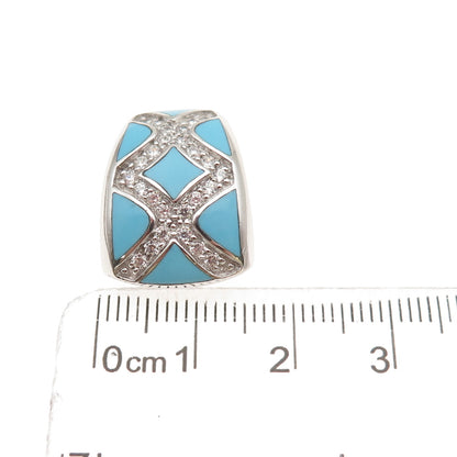 Eric Grossbardt Sterling Silver Real Turquoise & C Z Mini Slide Charm Pendant