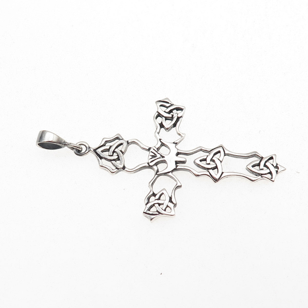 925 Sterling Silver Vintage Faith Abounds Trinity Cross Oxidized Charm Pendant