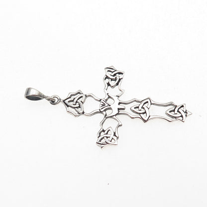 925 Sterling Silver Vintage Faith Abounds Trinity Cross Oxidized Charm Pendant