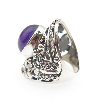 925 Sterling Silver Vintage Real Amethyst Butterfly & Flower Ring Size 5.75