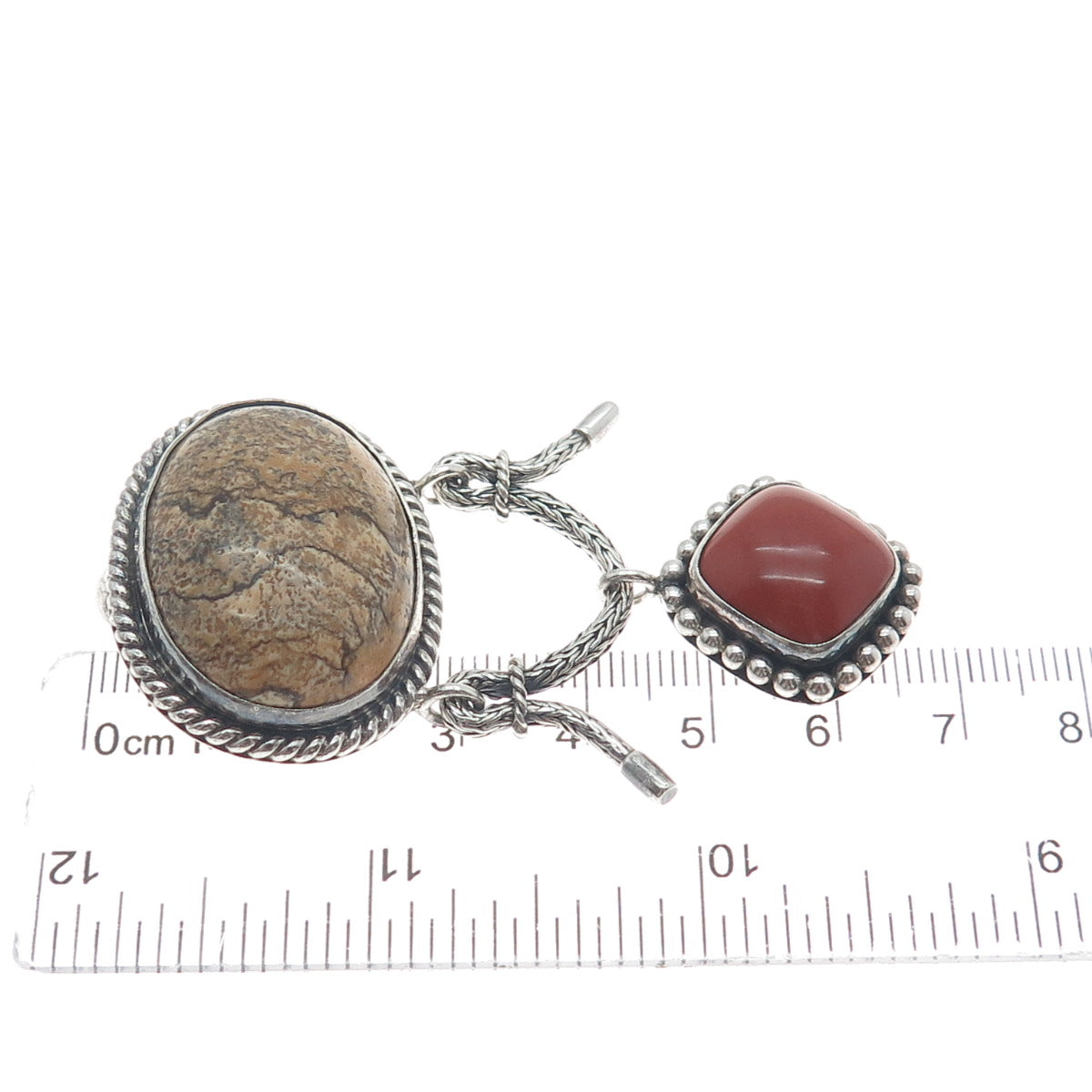 SUARTI BALI 925 Sterling Silver Vintage Real Jasper & Carnelian Oxidized Brooch