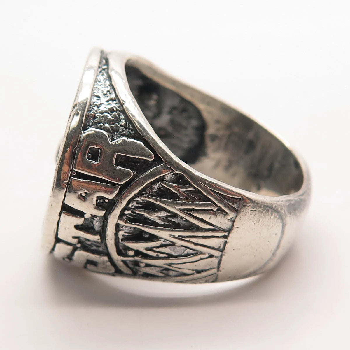 925 Sterling Silver Vintage Star Round Signet Ring Size 13