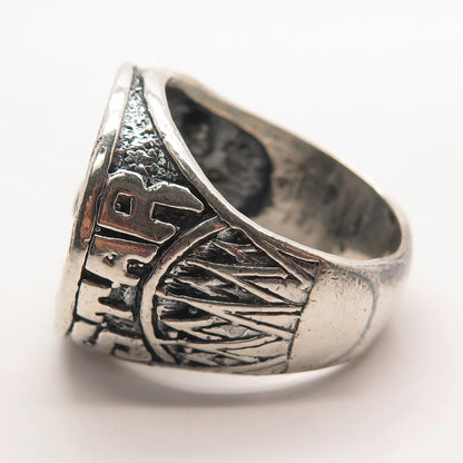 925 Sterling Silver Vintage Star Round Signet Ring Size 13