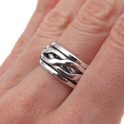 925 Sterling Silver Vintage Mexico Braided Oxidized Rotating Band Ring Size 7.75