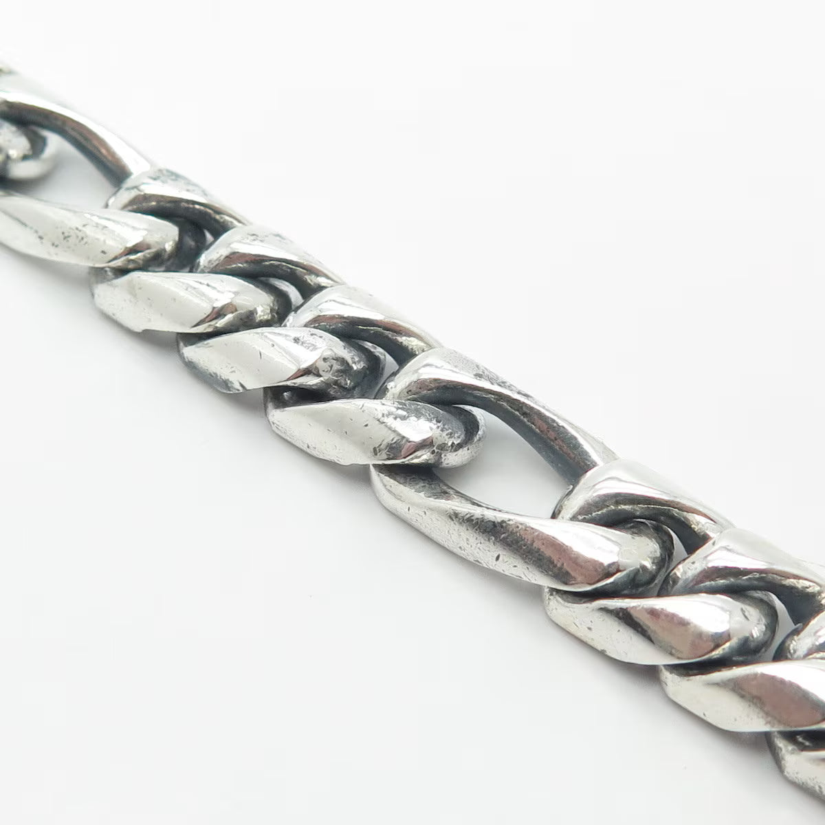 925 Sterling Silver Vintage Heavy Figaro Link Bracelet 8"