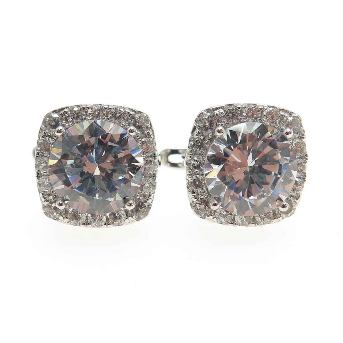 925 Sterling Silver Round-Cut C Z Earrings