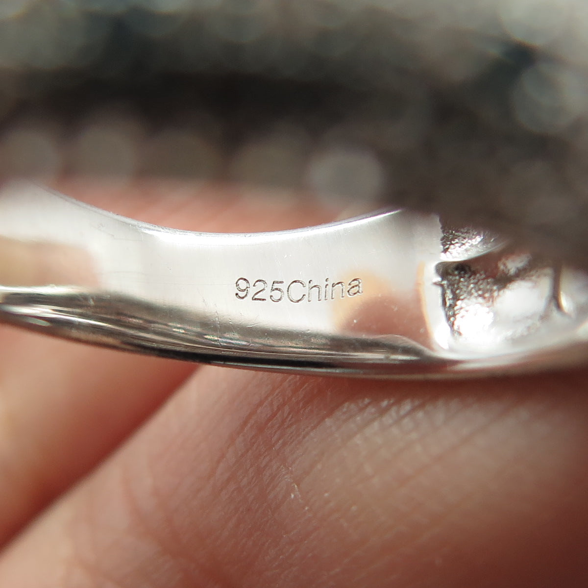 925 Sterling Silver Real Blue Diamond & White Topaz Gemstone Ring Size 7