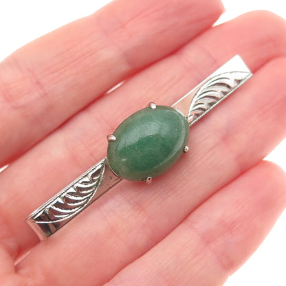 925 Sterling Silver Antique Art Deco Real Aventurine Engraved Tie Clip