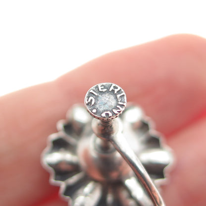 925 Sterling Silver Antique Daisy Flower Screw Back Oxidized Earrings