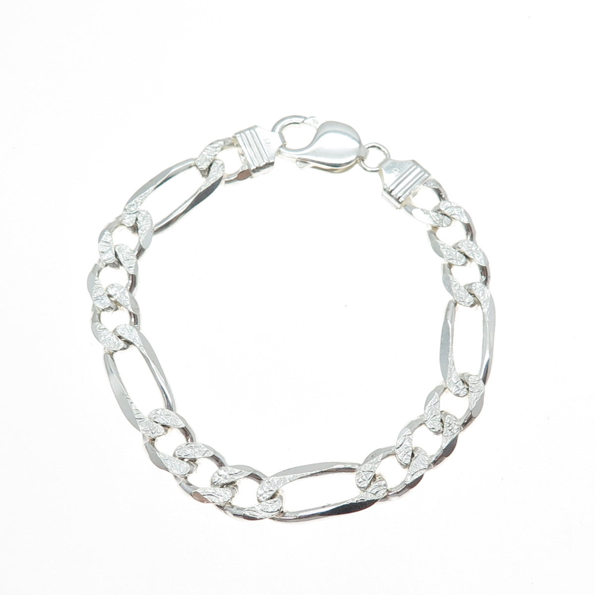925 Sterling Silver Vintage Italy Figaro Link Bracelet 7.75"