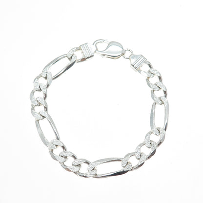 925 Sterling Silver Vintage Italy Figaro Link Bracelet 7.75"