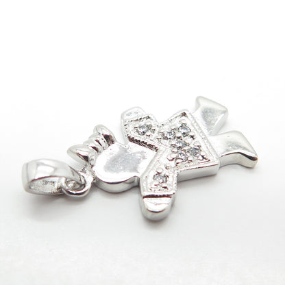 925 Sterling Silver C Z Happy Girl Charm Pendant