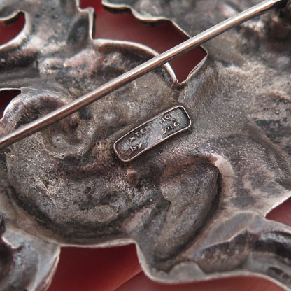 Cini 925 Sterling Silver Antique Art Deco Dragon Repousse Oxidized Pin Brooch
