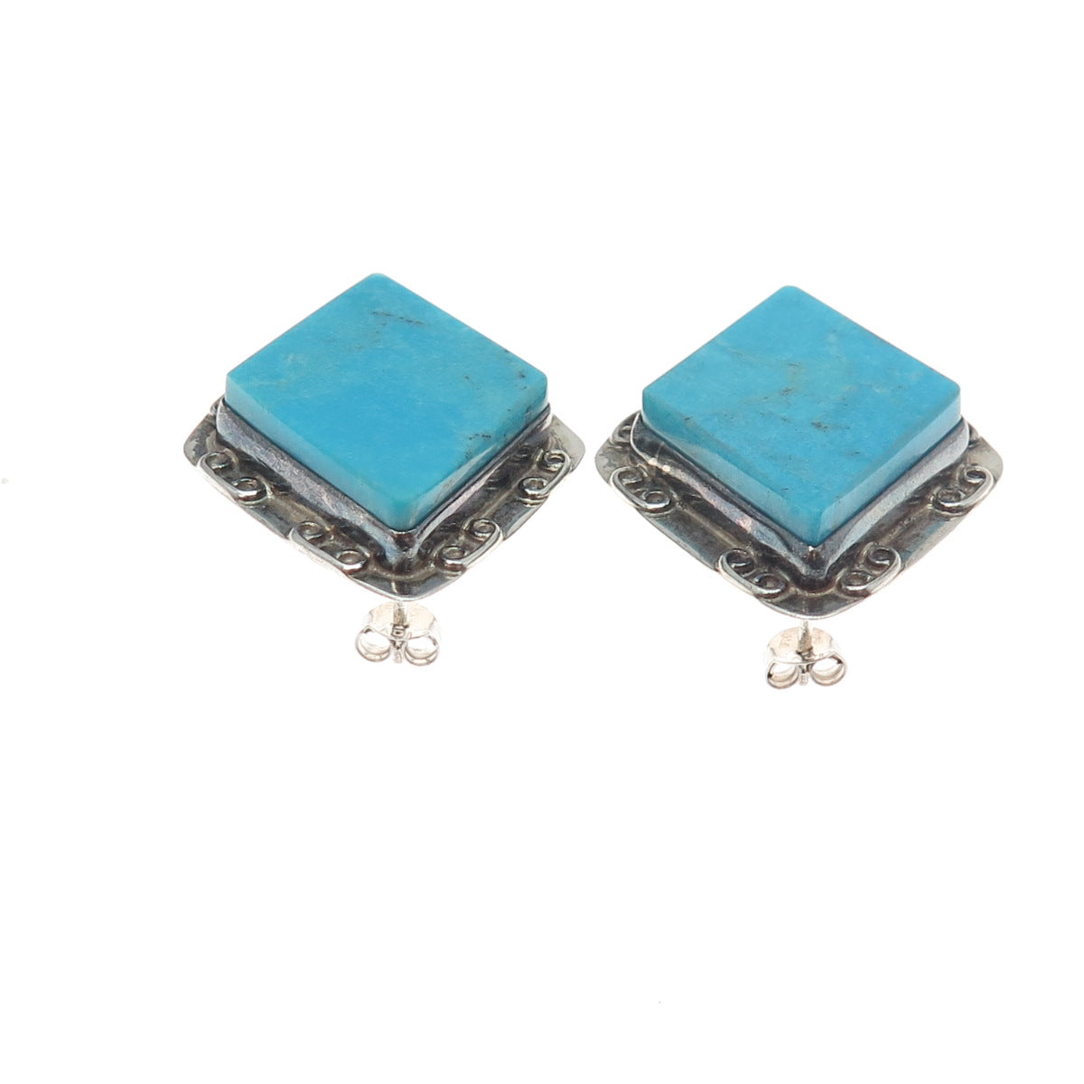 JAY KING DESERT ROSE 925 Sterling Silver Vintage Real Tyrone Turquoise Earrings