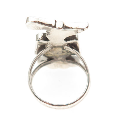 RX ZUNI Old Pawn 925 Sterling Turquoise Coral Onyx & MOP Thunderbird Ring Size 7