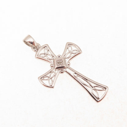 RJ Graziano 925 Sterling Silver Real Diamond Celtic Trinity Cross Charm Pendant