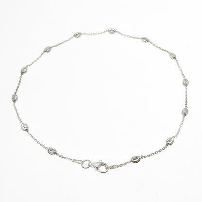 925 Sterling Silver Italy Diamond-Cut Bead Station Cable Anklet / Bracelet 10.5"