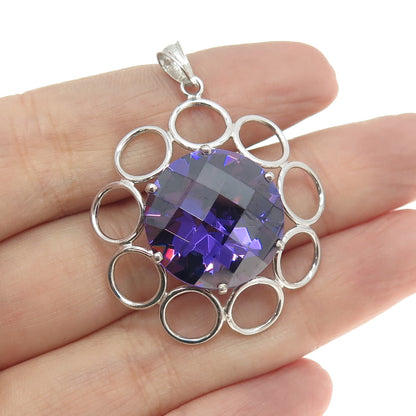 925 Sterling Silver Synthetic Amethyst Modernist Pendant