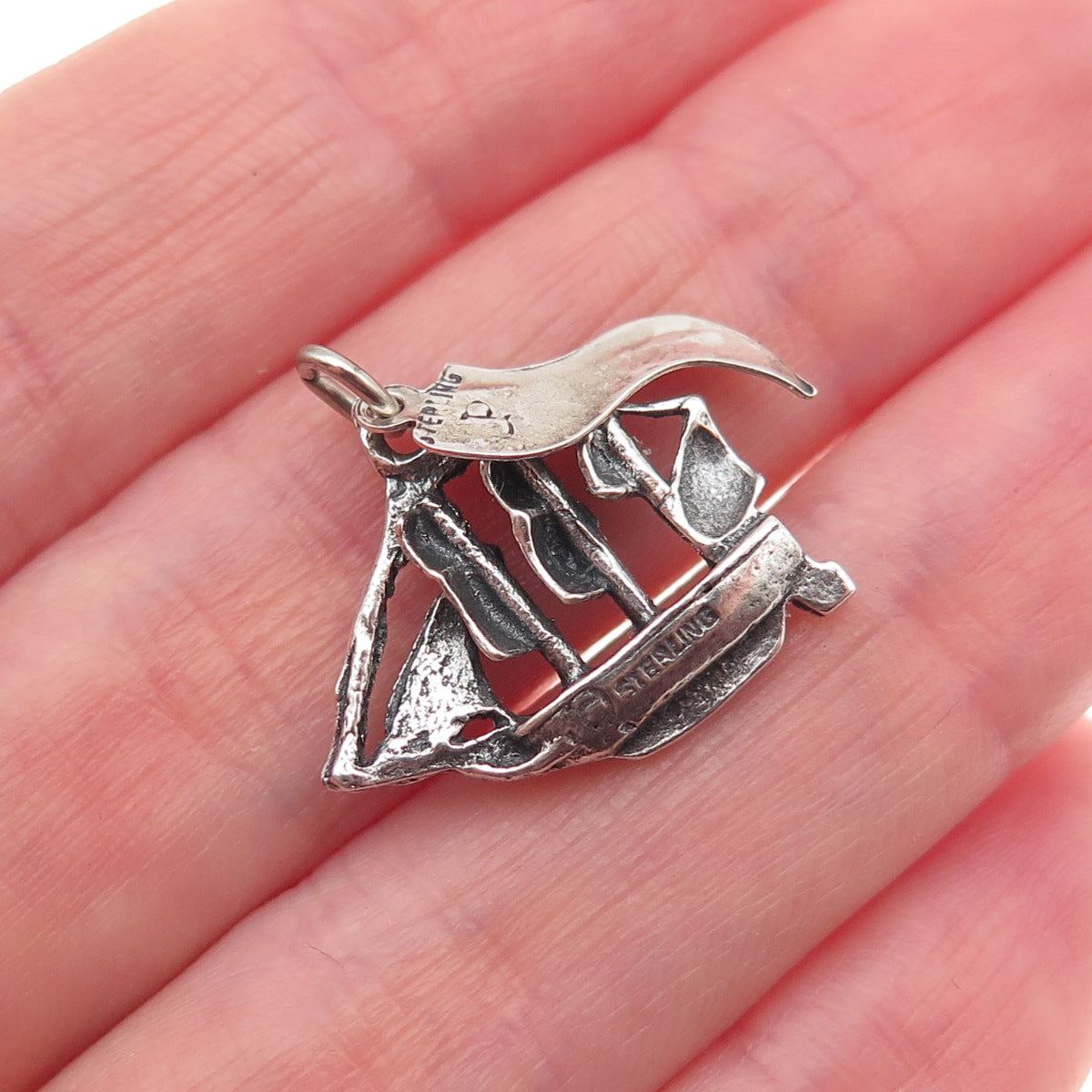 Pacific Jewelry Sterling Silver Vintage Ship Mystic Seaport Mini Charm Pendant