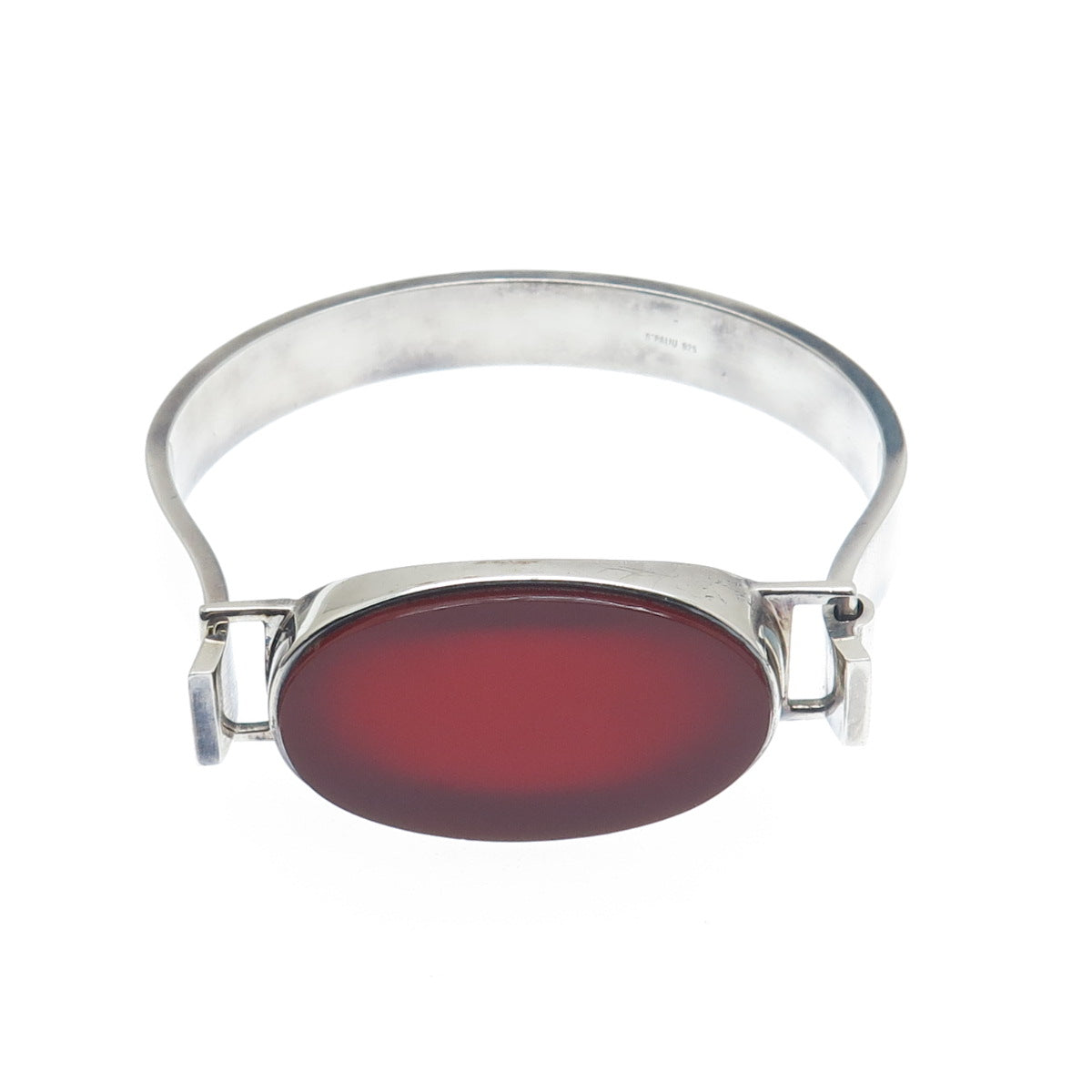 JOACHIM S’PALIU Sterling Silver Vintage Spain Carnelian Bangle Bracelet 7.75"