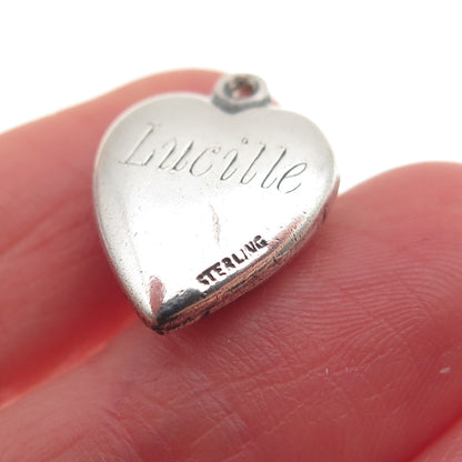 925 Sterling Antique Art Deco Engraved Chatelaine Heart Oxidized Mini Pendant