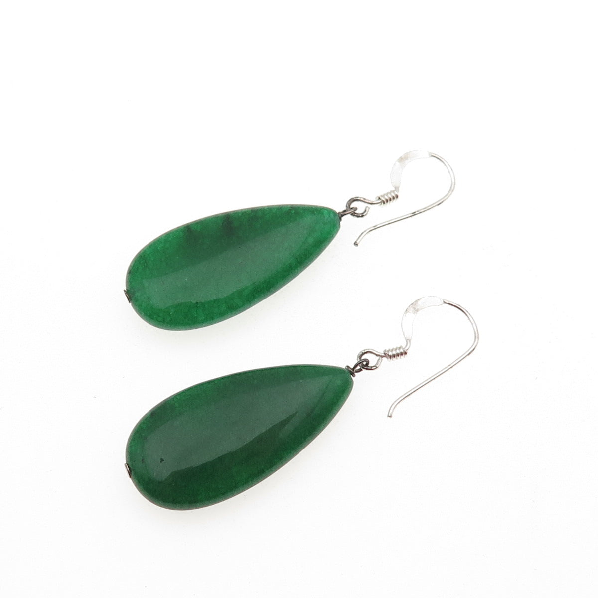 925 Sterling Silver Real Pear-Cut Aventurine Teardrop Dangle Earrings