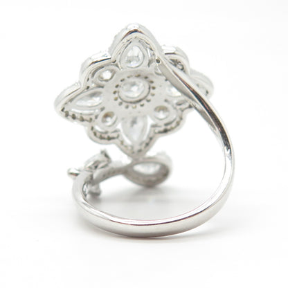 925 Sterling Silver Pave C Z Floral Overlap Ring Size 7.5