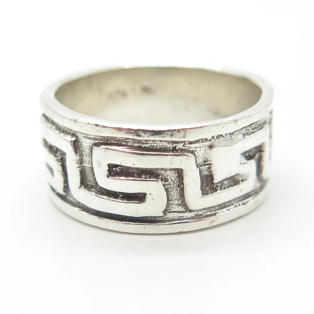 925 Sterling Silver Vintage Greek Maze Band Ring Size 8