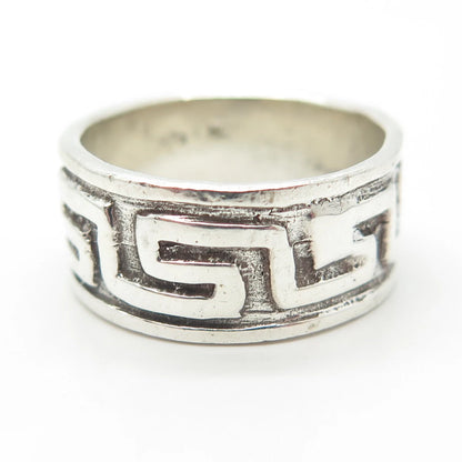 925 Sterling Silver Vintage Greek Maze Band Ring Size 8