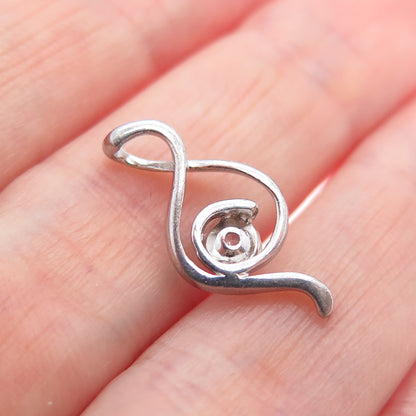 925 Sterling Silver Round-Cut C Z Treble Clef Minimalist Charm Pendant