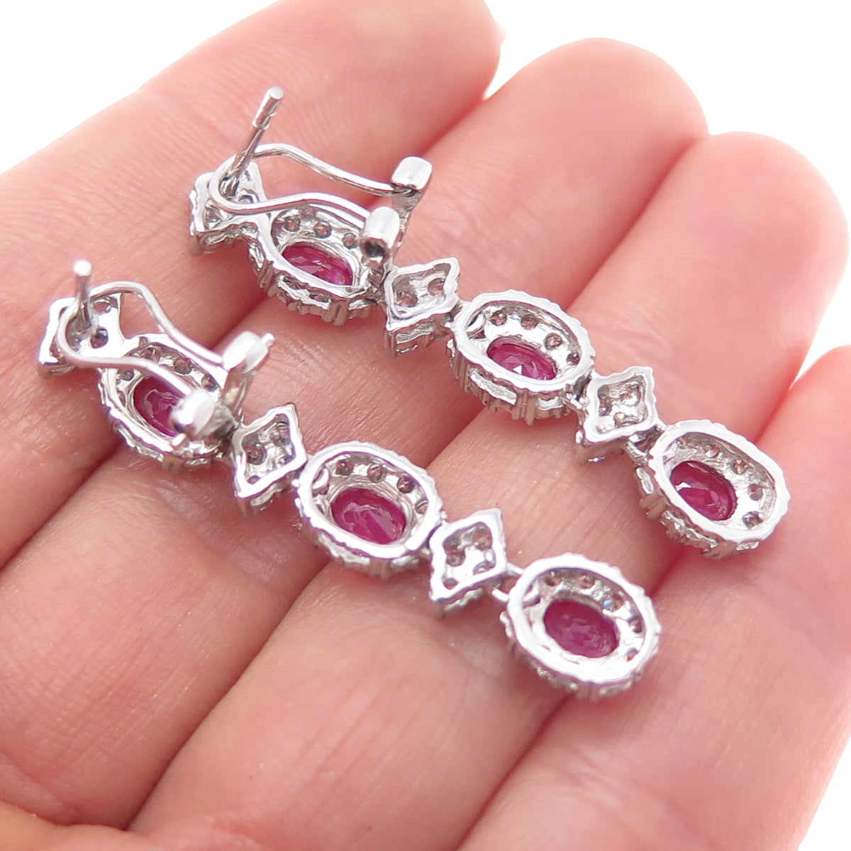 925 Sterling Silver Lab-Created Ruby & C Z Dangle Earrings