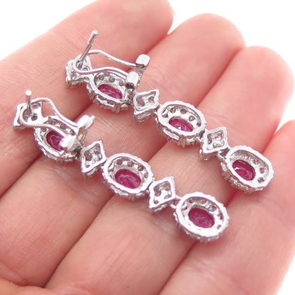 925 Sterling Silver Lab-Created Ruby & C Z Dangle Earrings