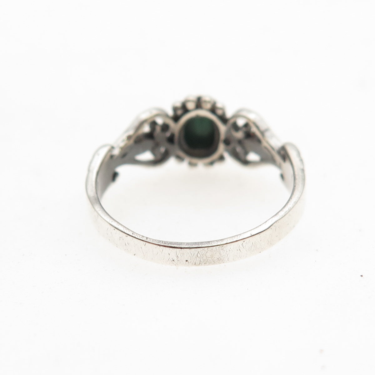 925 Sterling Silver Vintage Real Malachite Heart Ring Size 6
