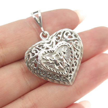 CHAPAL ZENRAY 925 Sterling Silver Vintage Ornate Heart Pendant