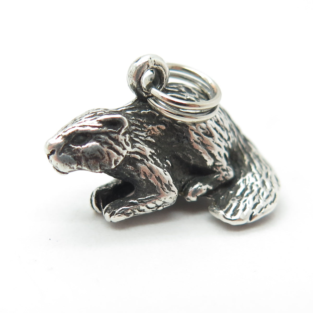 925 Sterling Silver Vintage Beaver Oxidized Minimalist 3D Charm Pendant