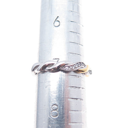 925 Sterling Silver 2-Tone Round-Cut C Z Woven Band Ring Size 7.25