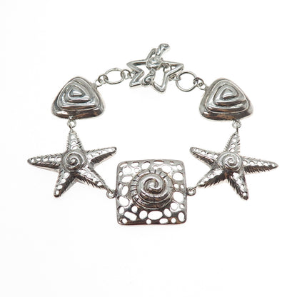 925 Sterling Silver Vintage Seashell Starfish Sea Life Charm Bracelet 6.75"