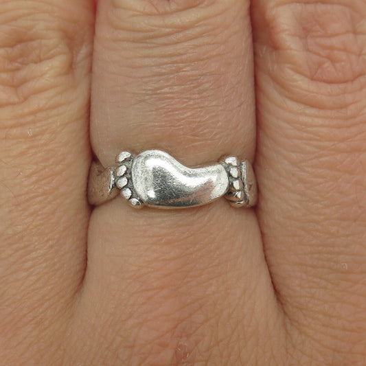 THE MORNING AFTER 925 Sterling Silver Vintage Baby Feet Ring Size 7.25