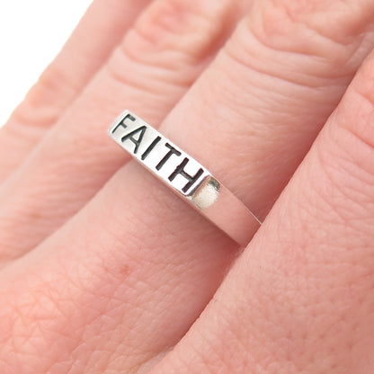 925 Sterling Silver Vintage Faith Bar Ring Size 7