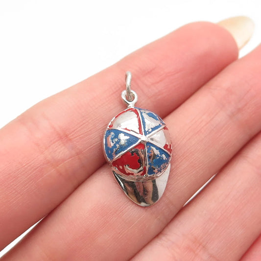 925 Sterling Silver Vintage Colorful Enamel Jockey Cap Pendant