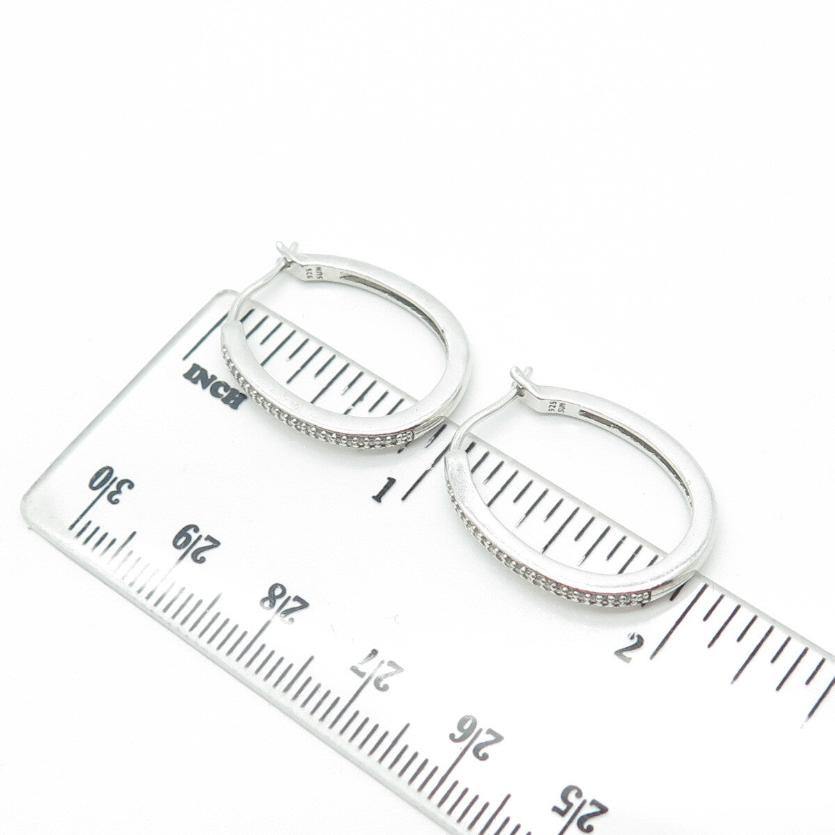 925 Sterling Silver Sun Real White Diamond Half Eternity Hoop Earrings