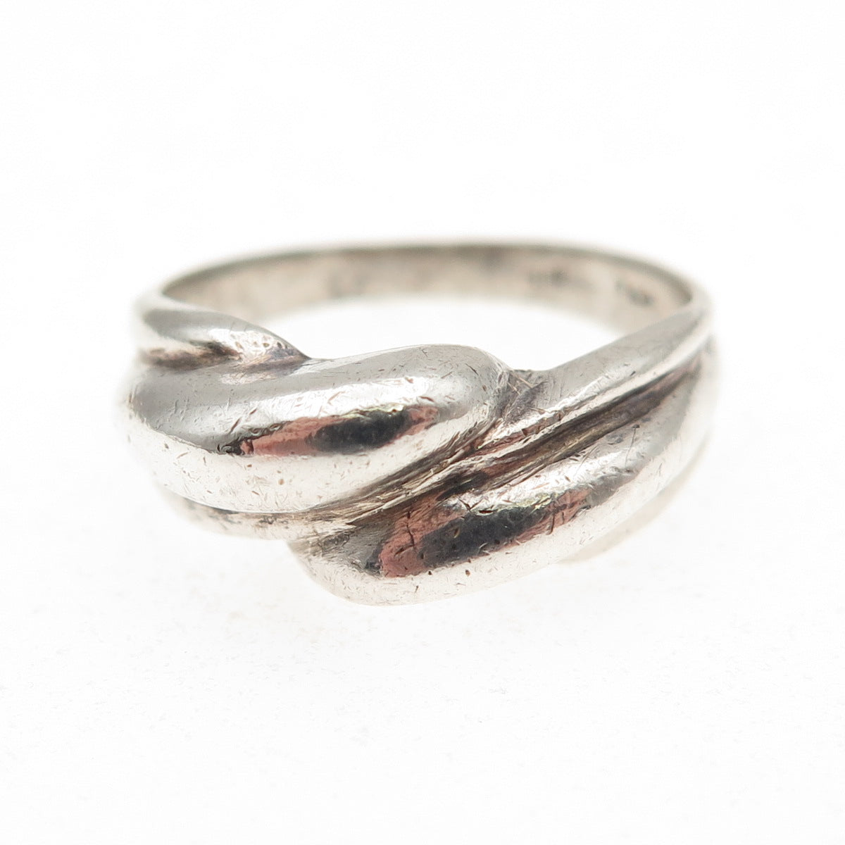 925 Sterling Silver Vintage Modernist Wavy Oxidized Ring Size 7.25