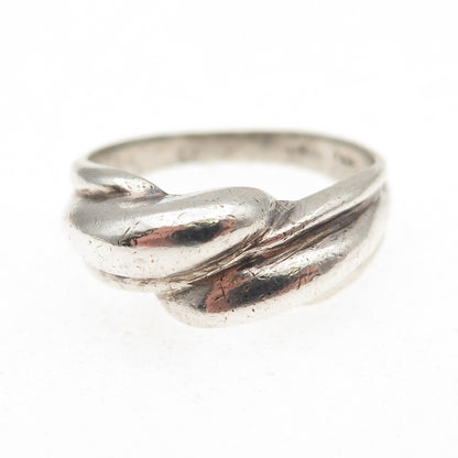 925 Sterling Silver Vintage Modernist Wavy Oxidized Ring Size 7.25