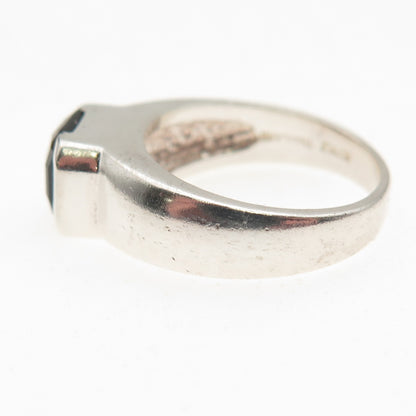 925 Sterling Silver Vintage Real Smoky Quartz Modernist Ring Size 6