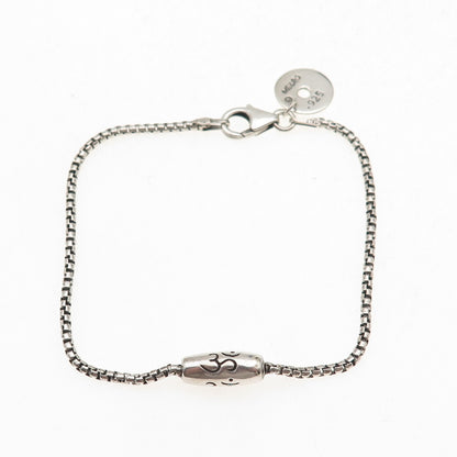 Me & Ro 925 Sterling Silver Vintage Om Mantra Bead Round Box Link Bracelet 6.75"