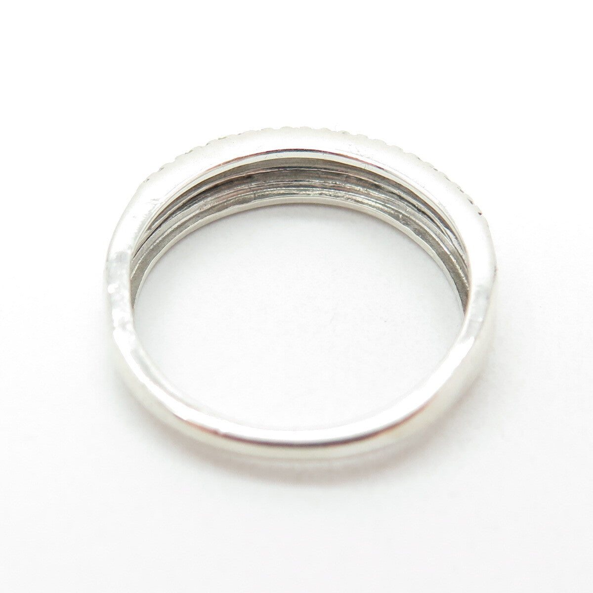 SUN 925 Sterling Silver Real Round-Cut Diamond Multi-Row Ring Size 7